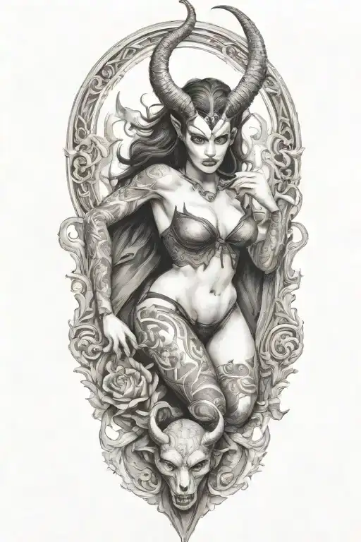 succubus, full body, seductive  tattoo design idea