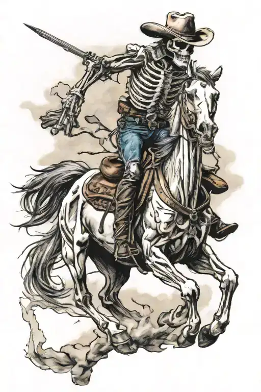 skeleton cowboy, skeleton horse, horse skeleton, running tattoo design idea