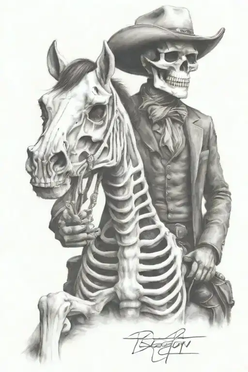 skeleton cowboy, skeleton horse tattoo design idea