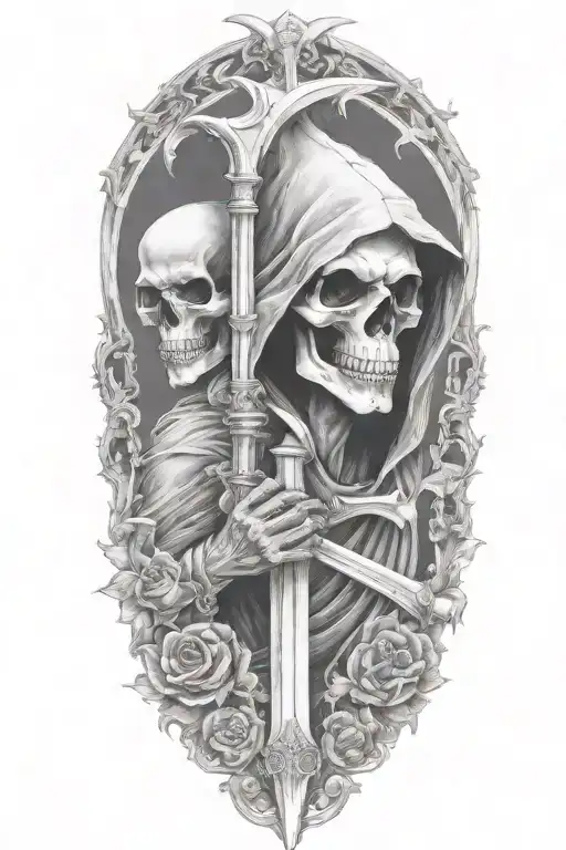 Grim Reaper, smoke, succubus, scythe tattoo design idea
