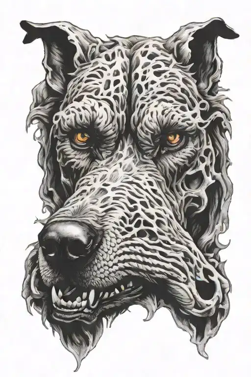 hell hound, smoke, vicious tattoo design idea