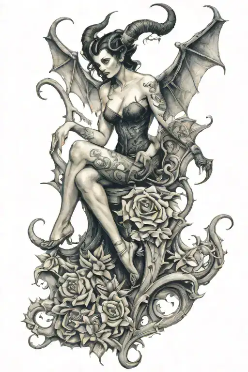 succubus, seductive, full body, attractive woman tattoo design idea