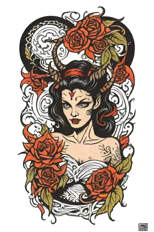 succubus, fire, hell, thorns,  tattoo design idea