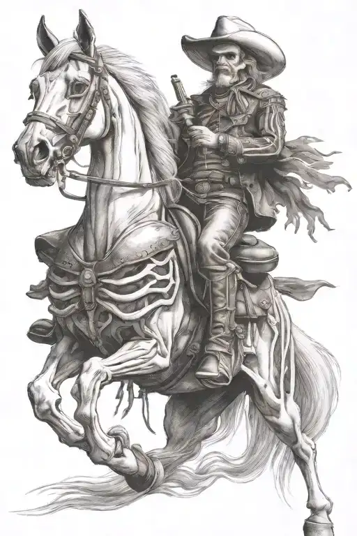 skelton cowboy riding a skeleton horse tattoo design idea