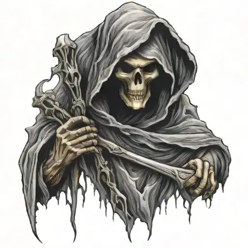 reaper full body, hooded, dark tattoo design idea