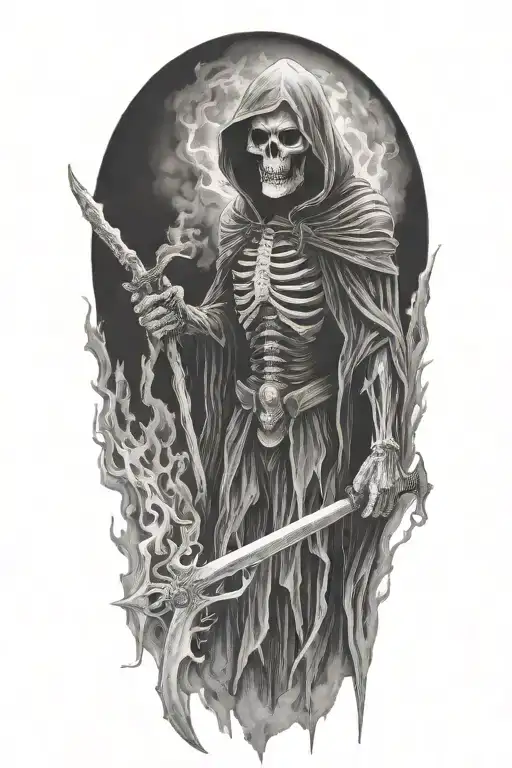 Grim Reaper, smoke, succubus, scythe tattoo design idea