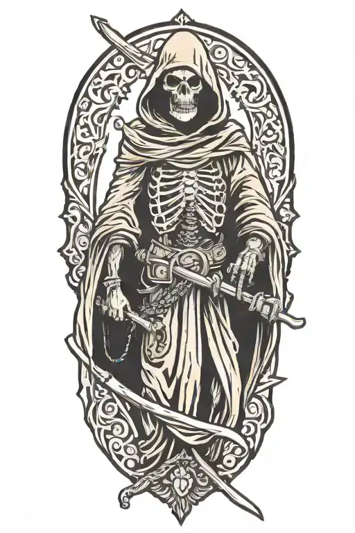 hooded reaper silohuette  tattoo design idea