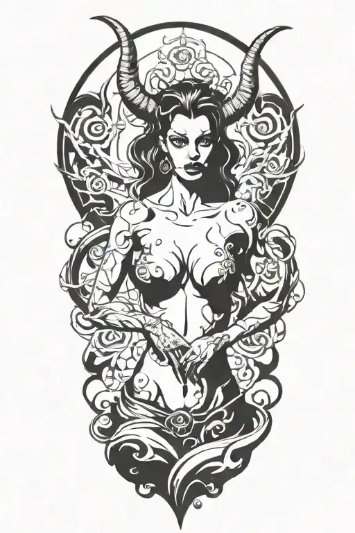 succubus, smoke, silohuette, symetrical  horns tattoo design idea