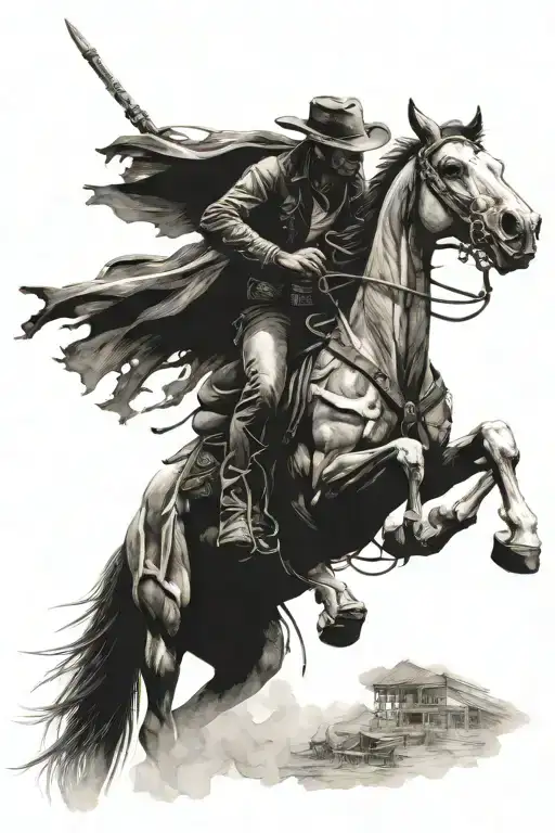 skelton cowboy riding a skeleton horse tattoo design idea