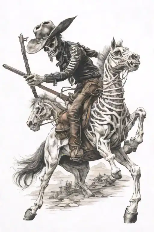 skeleton cowboy, skeleton horse tattoo design idea