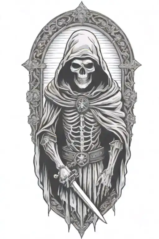 hooded reaper silohuette  tattoo design idea
