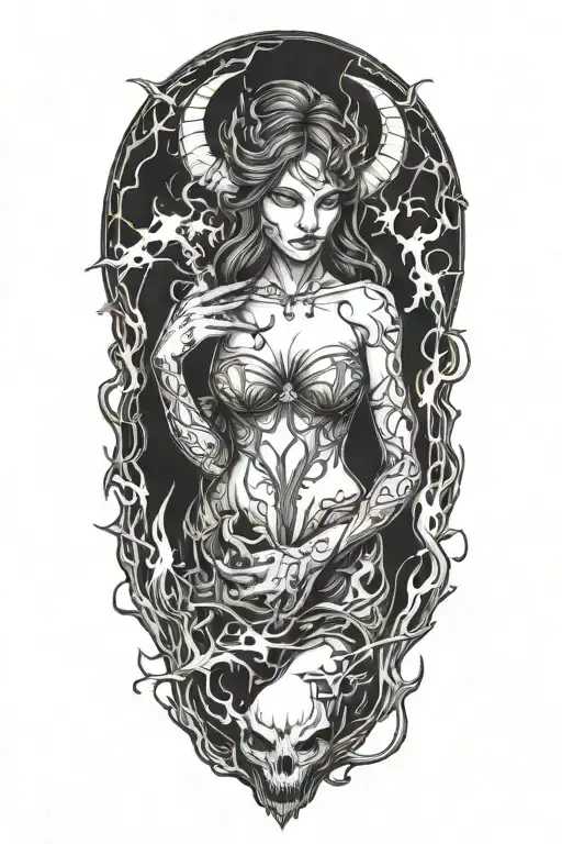 succubus, fire, hell, thorns,  tattoo design idea