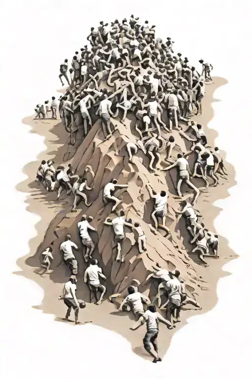 crowd climbing a large red sand mound tattoo design idea