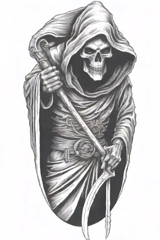 grim reaper, hooded with large scythe  tattoo design idea