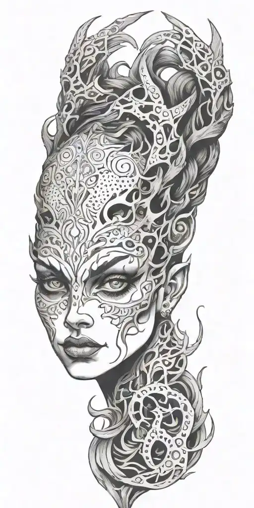 succubus, fire, hell, thorns,  tattoo design idea