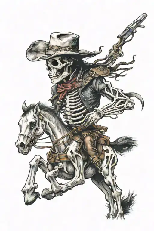 skeleton cowboy, skeleton horse tattoo design idea