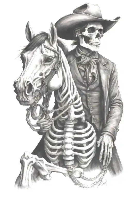 skeleton cowboy, skeleton horse tattoo design idea