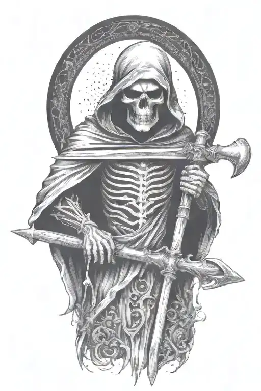 Grim reaper, large scythe tattoo design idea