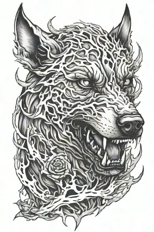 hell hound, smoke, vicious, fire, thorns tattoo design idea