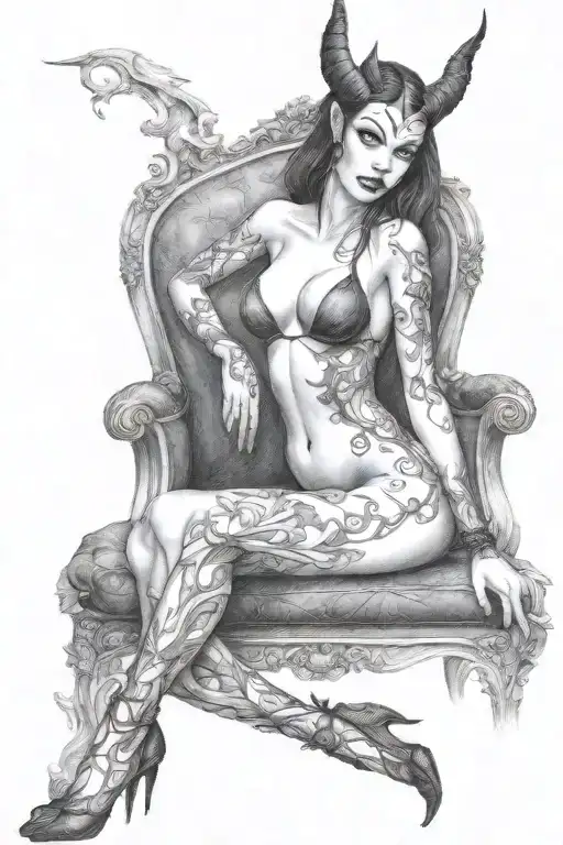 succubus, seductive, full body, attractive woman tattoo design idea