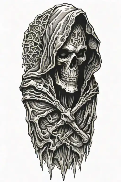 full body hooded reaper tattoo design idea