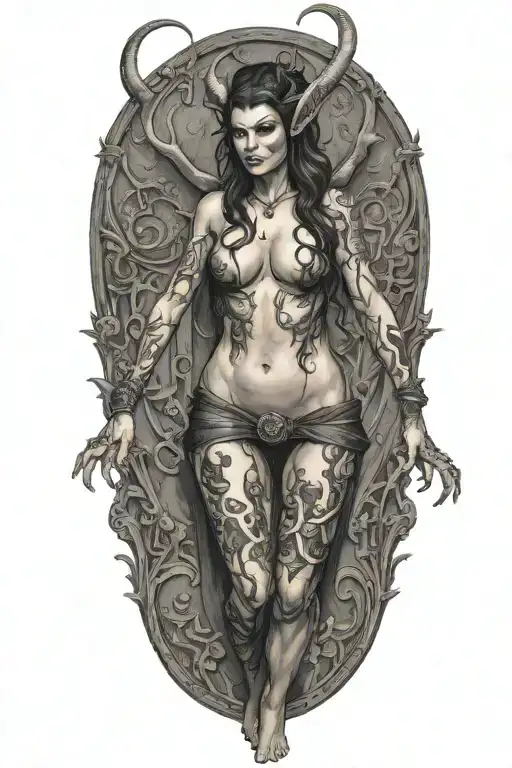 succubus, full body, seductive  tattoo design idea