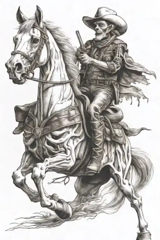 skelton cowboy riding a skeleton horse tattoo design idea