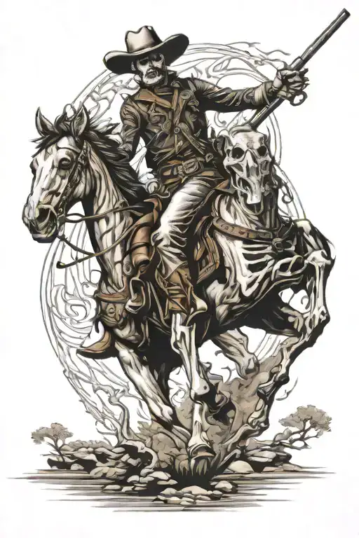 skelton cowboy riding a skeleton horse tattoo design idea