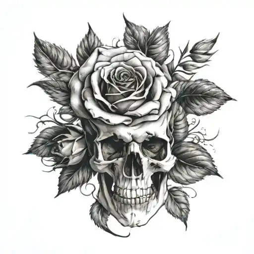 rose inside of skull tattoo design idea