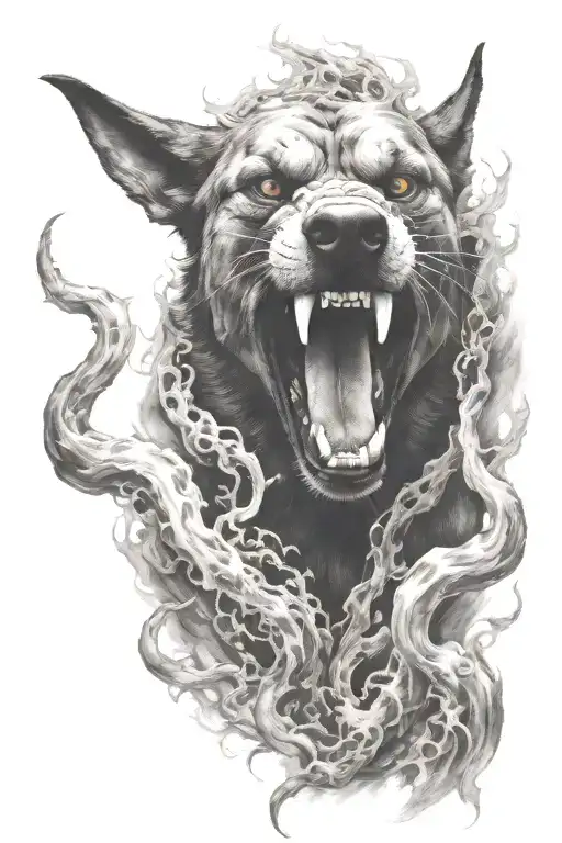 hell hound, smoke, vicious tattoo design idea