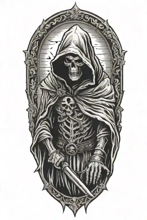 hooded reaper silohuette  tattoo design idea