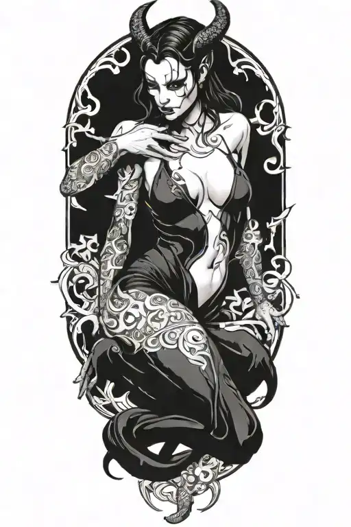 succubus, full body, seductive, tears tattoo design idea