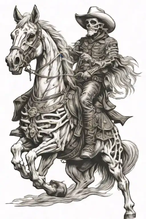 skelton cowboy riding a skeleton horse tattoo design idea