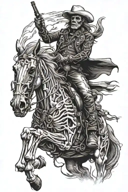 skelton cowboy riding a skeleton horse tattoo design idea