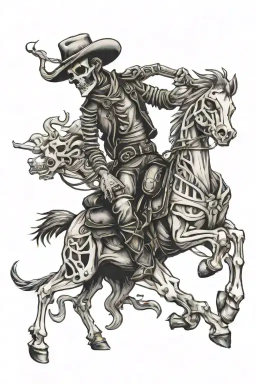 skeleton cowboy on a skeleton horse tattoo design idea