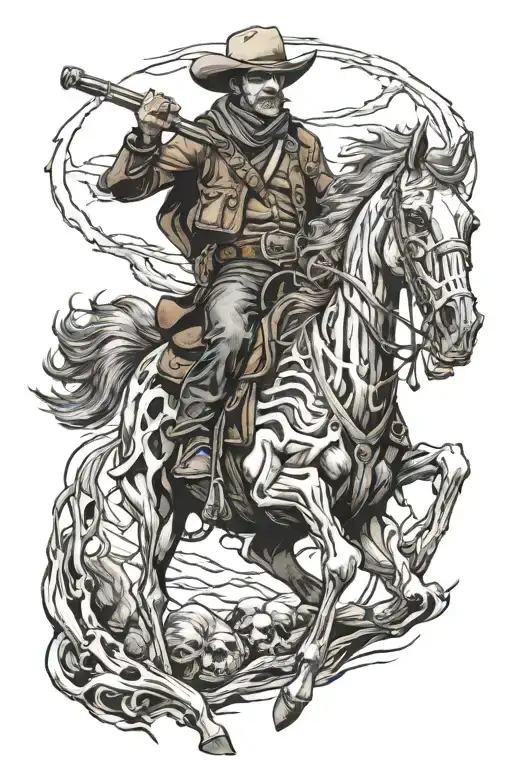 skelton cowboy riding a skeleton horse tattoo design idea