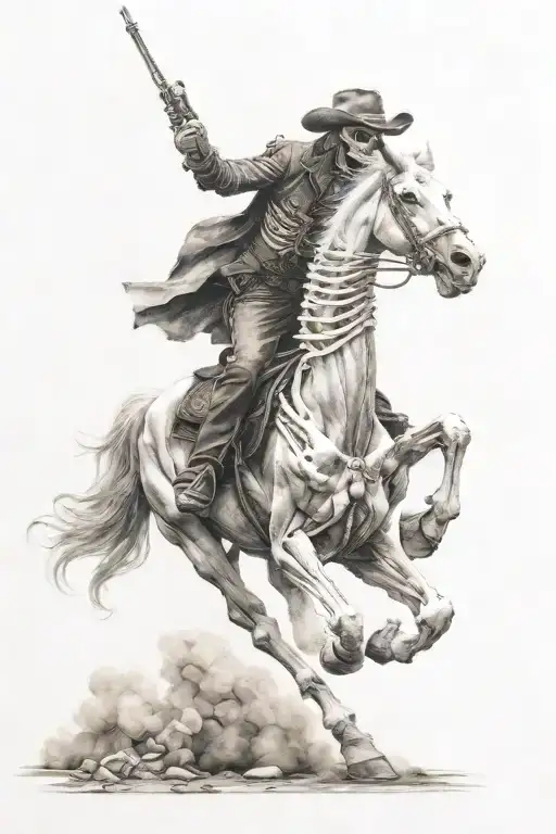 skeleton cowboy, skeleton horse, horse skeleton, running tattoo design idea