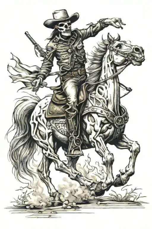 skeleton cowboy, skeleton horse, horse skeleton, running tattoo design idea