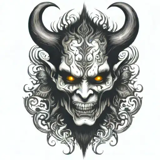 demon face, scary, disgusting scary evil tattoo design idea