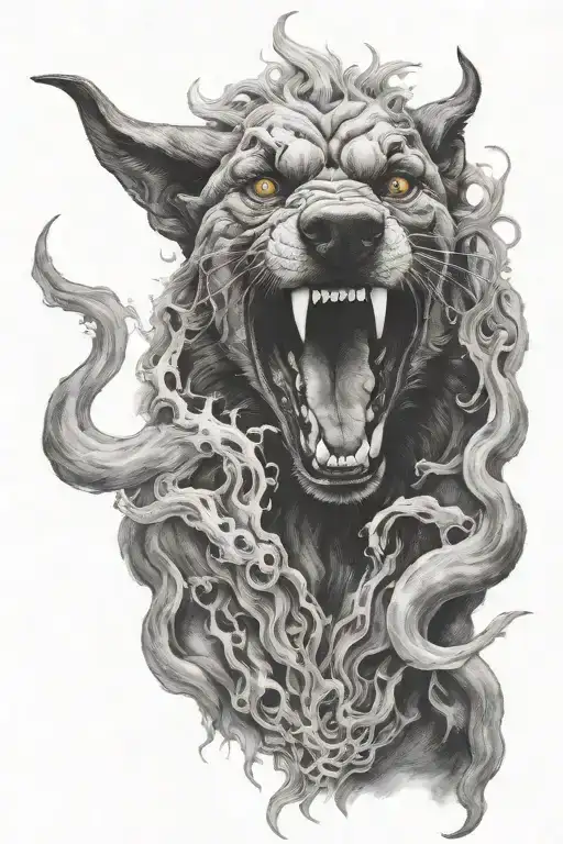 hell hound, smoke, vicious tattoo design idea