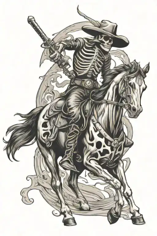 skeleton cowboy, skeleton horse, caspian sword  tattoo design idea