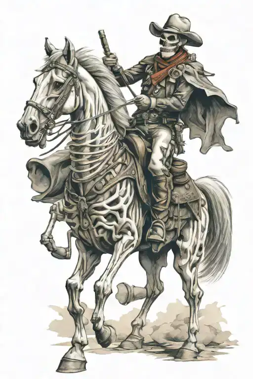 skelton cowboy riding a skeleton horse tattoo design idea