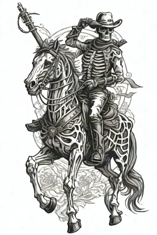 skeleton cowboy on a skeleton horse tattoo design idea