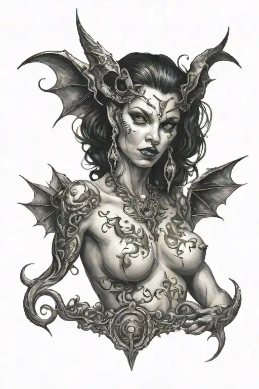 succubus, seductive, nude tattoo design idea