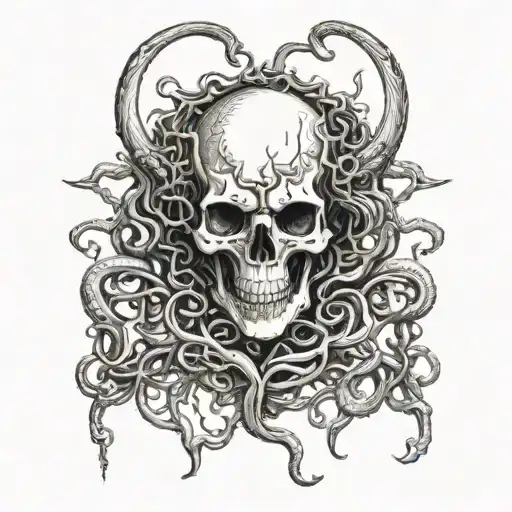 medusa head as a skeleton, snake skeletons tattoo design idea