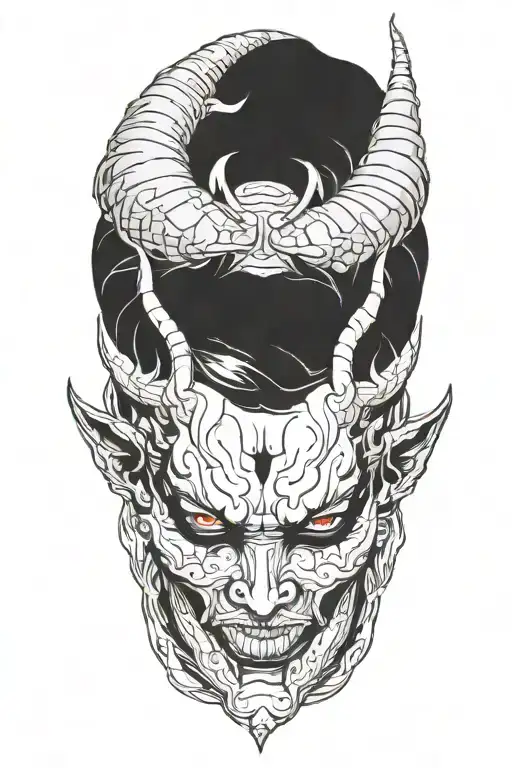 succubus, smoke, silohuette, symetrical devil horns tattoo design idea