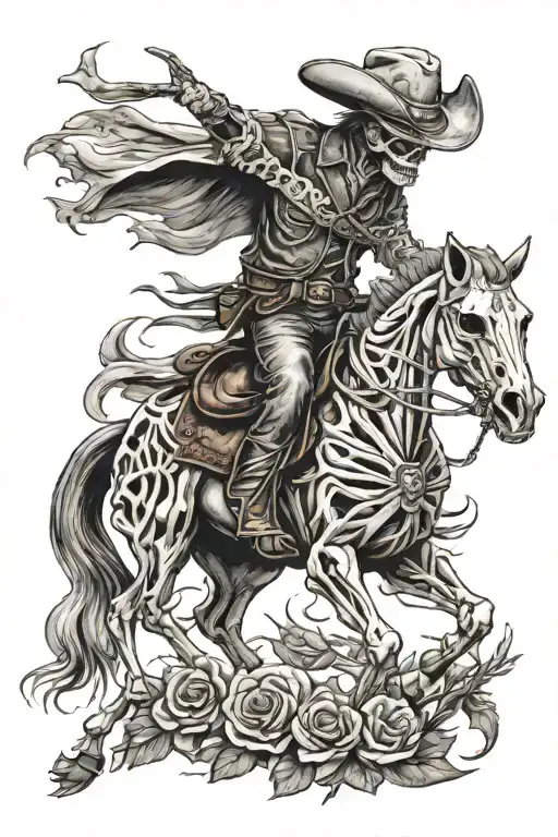 skeleton cowboy, skeleton horse tattoo design idea