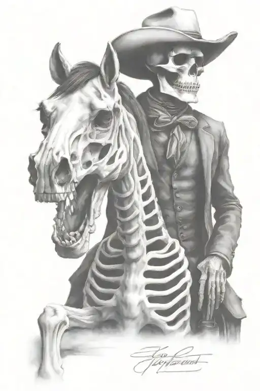 skeleton cowboy, skeleton horse tattoo design idea