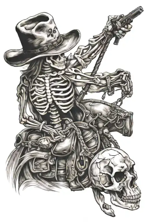 skeleton cowboy, skeleton horse  tattoo design idea