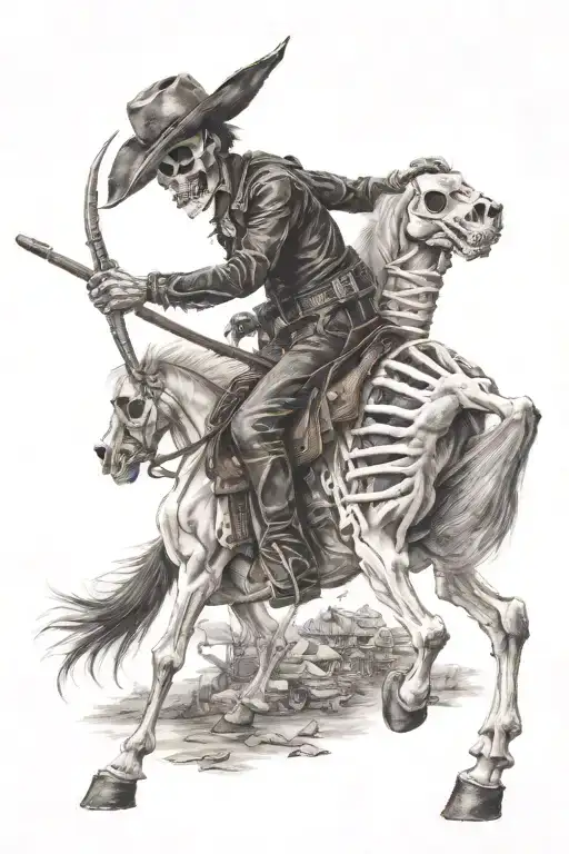 skeleton cowboy, skeleton horse tattoo design idea